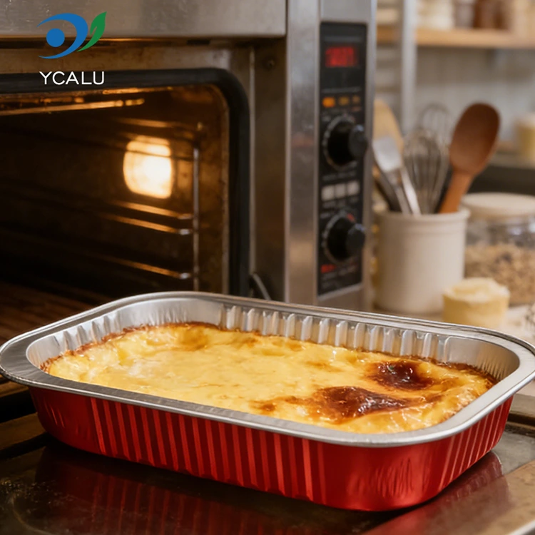 Recipientes de folha de alumínio quadrados vermelhos com vedação descartável para catering