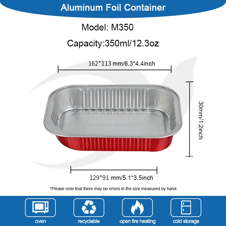 Recipientes de folha de alumínio quadrados vermelhos com vedação descartável para catering