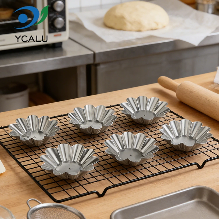 Recipientes de alimento descartáveis ​​da folha de alumínio de prata da bandeja da torta do ovo do crisântemo