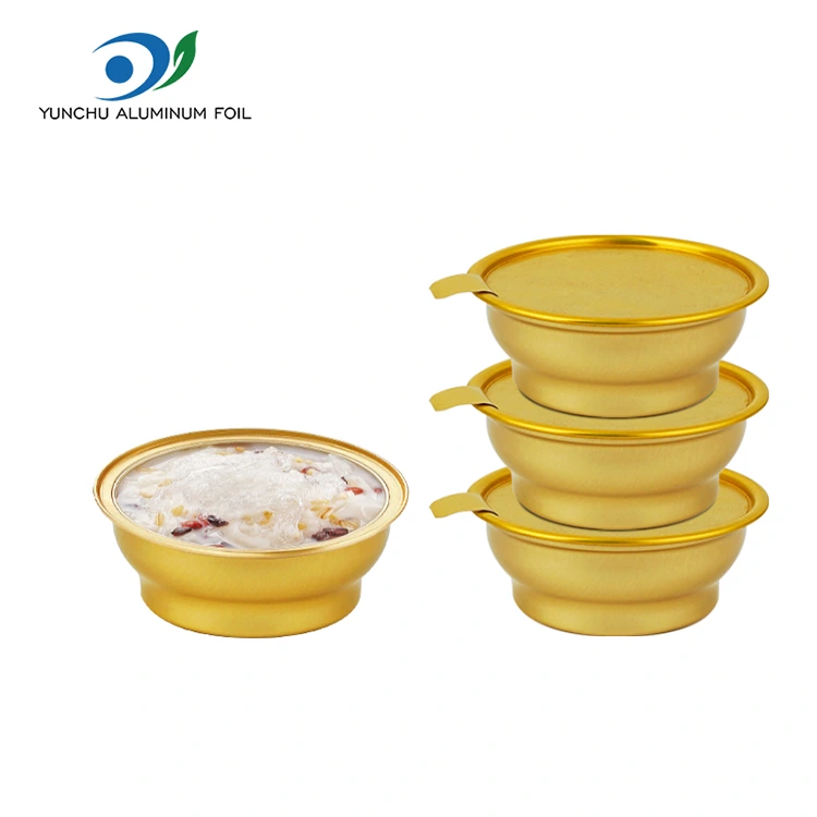 Caixa redonda descartável para viagem, pequena tigela dourada, recipientes de folha de alumínio Caixa redonda descartável para viagem, pequena tigela dourada, recipientes de folha de alumínio