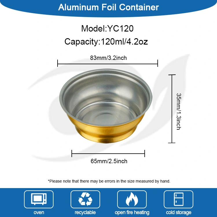 Caixa redonda descartável para viagem, pequena tigela dourada, recipientes de folha de alumínio