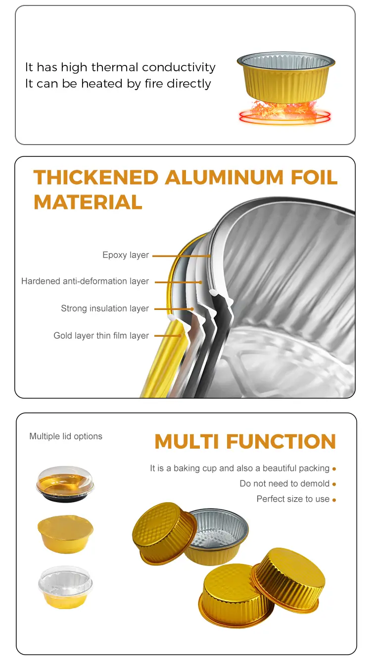 Takeaway small hot pot Golden Round Aluminum Foil Containers