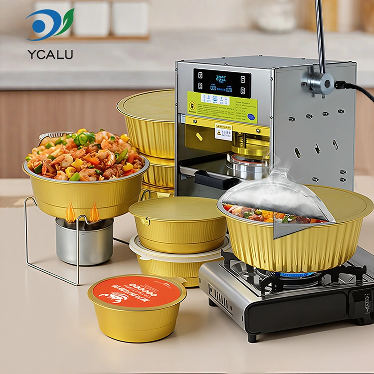 Máquina manual de selagem térmica com recipientes de folha de alumínio dourado Máquina manual de selagem térmica com recipientes de folha de alumínio dourado