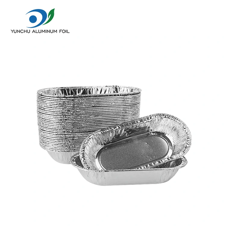 Recipiente de alimentos para alumínio prateado oval assado