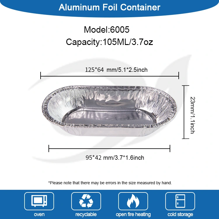 Recipiente de alimentos para alumínio prateado oval assado