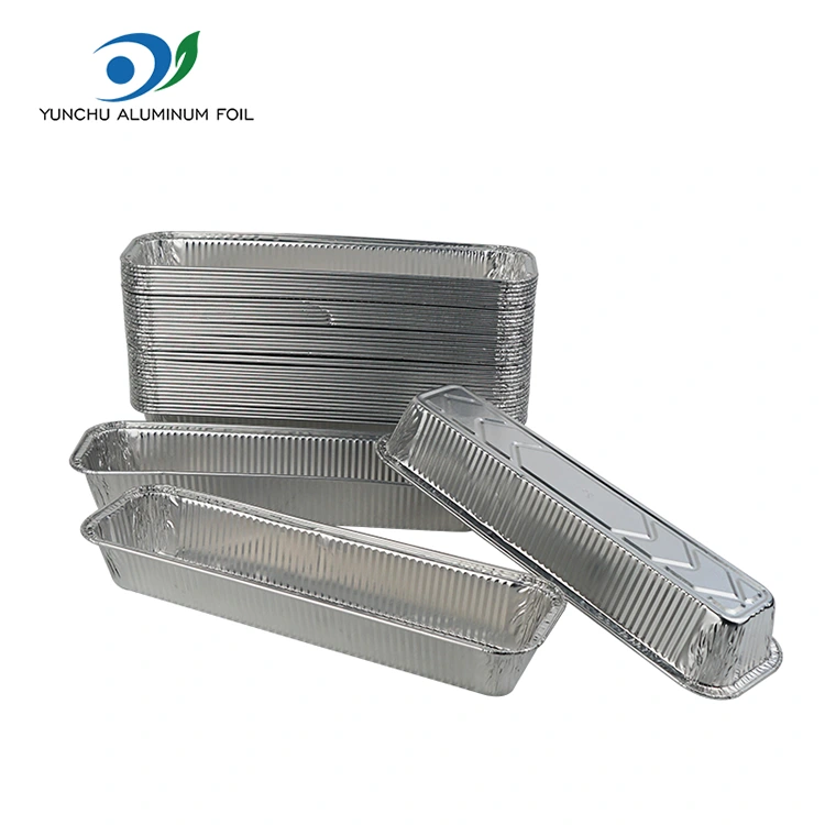 Recipientes de alumínio de alumínio prateado de bandeja de pão retangular Recipientes de alumínio de alumínio prateado de bandeja de pão retangular
