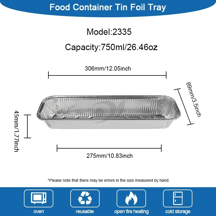 Recipientes de alumínio de alumínio prateado de bandeja de pão retangular
