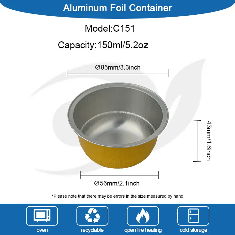 Copo de sobremesa em folha de alumínio dourado – formato de cúpula de 150 ml