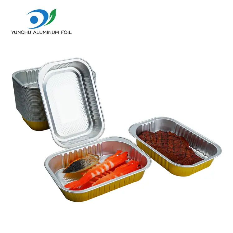 Recipientes de papel alumínio dourados para jantar de alumínio quadrado Recipientes de papel alumínio dourados para jantar de alumínio quadrado