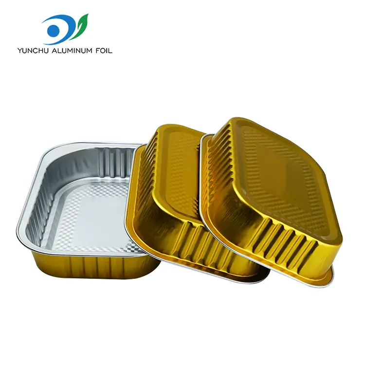 Recipientes de papel alumínio dourados para jantar de alumínio quadrado