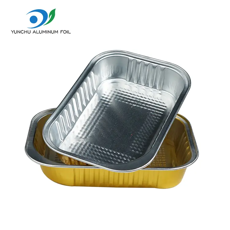 Recipientes de papel alumínio dourados para jantar de alumínio quadrado
