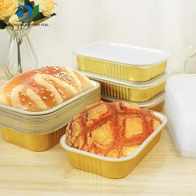 Recipientes de papel alumínio dourados para jantar de alumínio quadrado