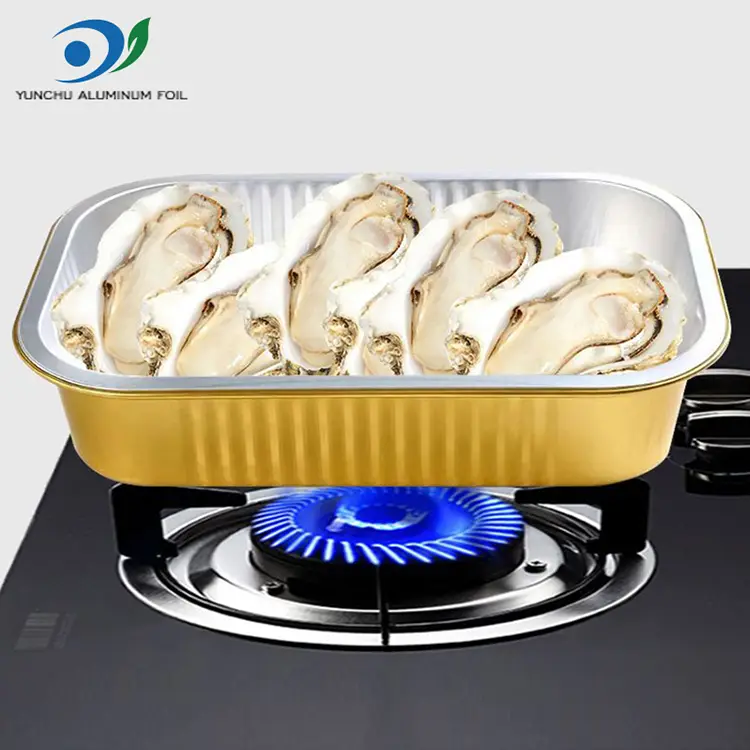Recipientes de papel alumínio dourados para jantar de alumínio quadrado
