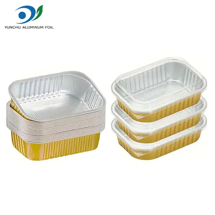 Recipientes de papel alumínio dourados para jantar de alumínio quadrado