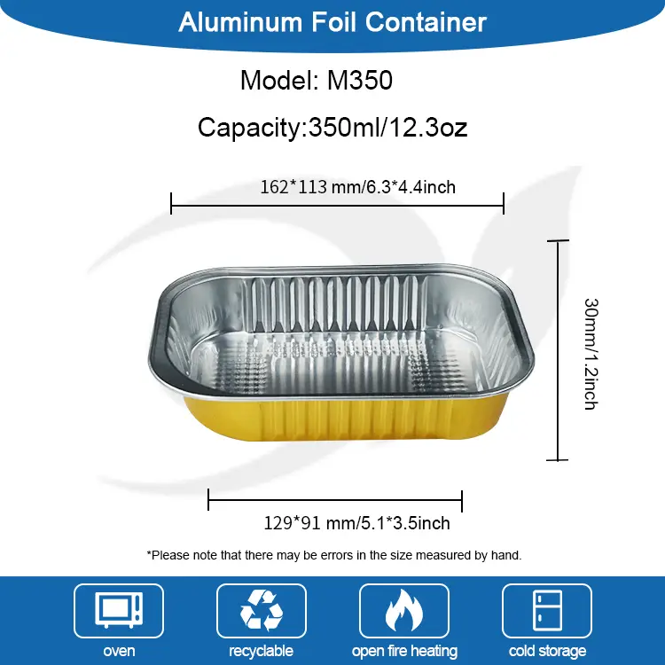 Recipientes de papel alumínio dourados para jantar de alumínio quadrado